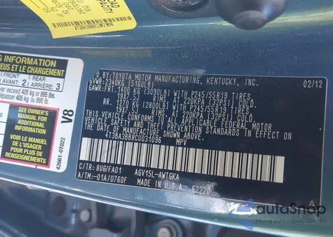 2012 Toyota Venza Le from USA, damaged, VIN 4T3BA3BB8CU031096